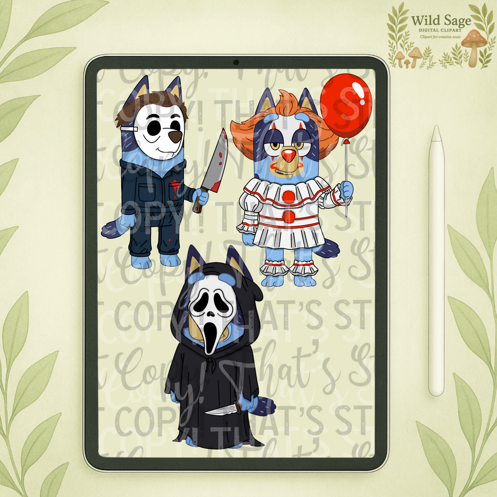 Spooky Blue Dog Clipart Bundle