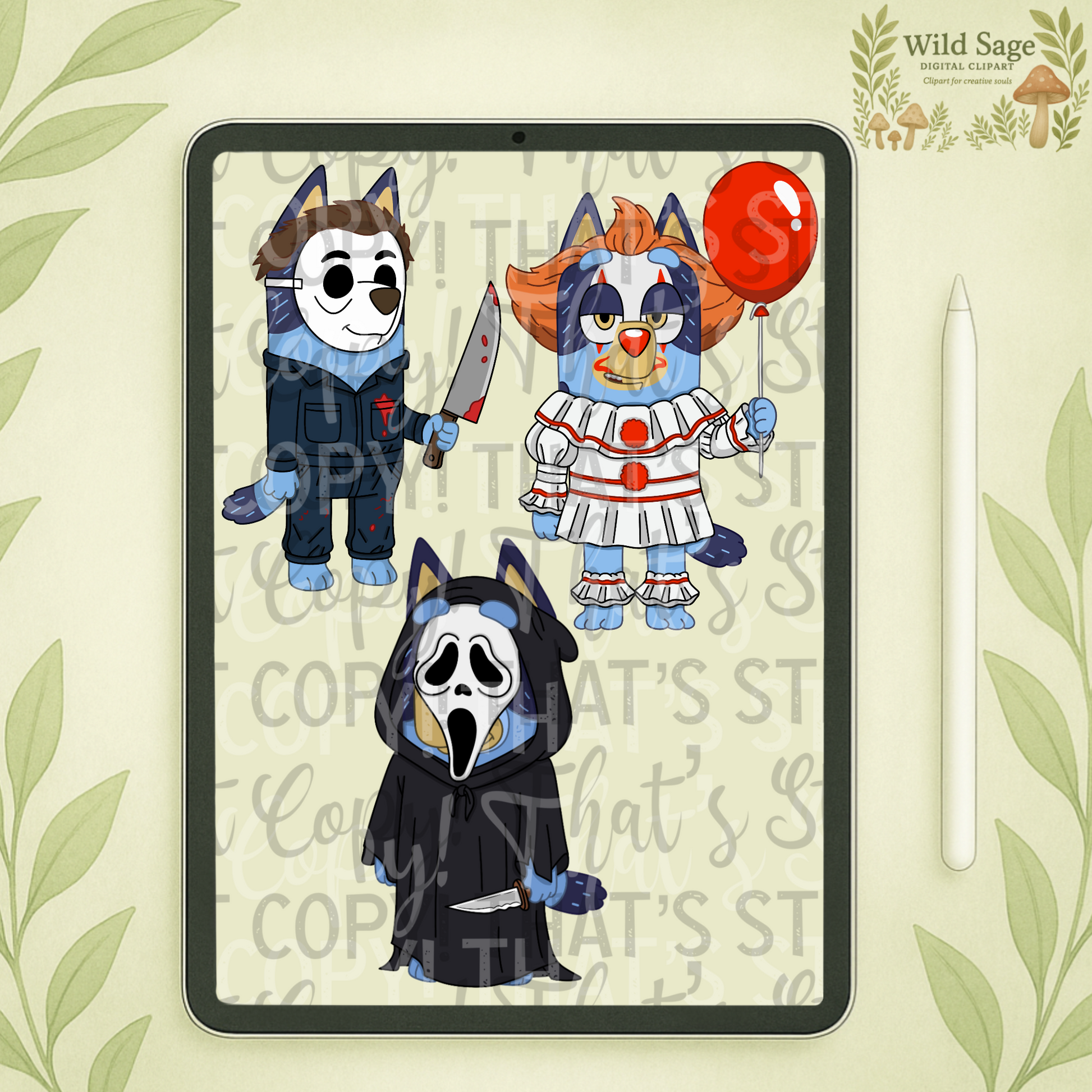 Spooky Blue Dog Clipart Bundle