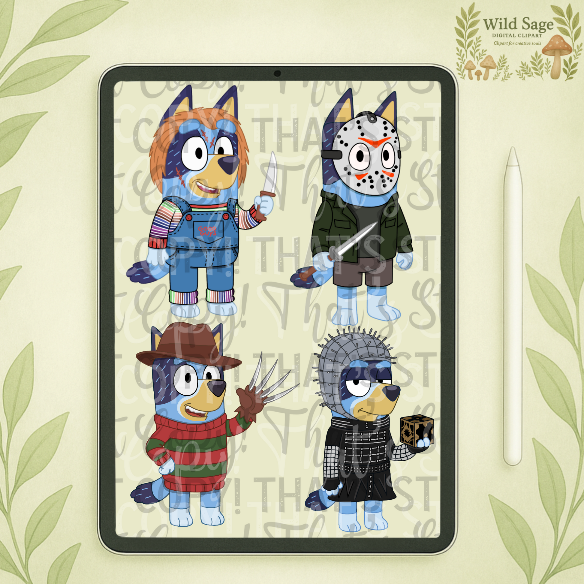 Spooky Blue Dog Clipart Bundle